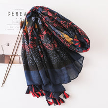 Load image into Gallery viewer, Polka Floral Tassel Scarf