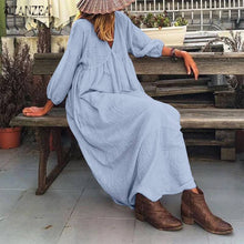 Load image into Gallery viewer, Stylish Puff Sleeve V Neck Maxi Dress
