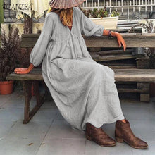Load image into Gallery viewer, Stylish Puff Sleeve V Neck Maxi Dress