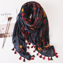 Load image into Gallery viewer, Polka Floral Tassel Scarf