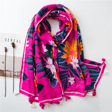 Load image into Gallery viewer, Floral Tassel Viscose Scarf