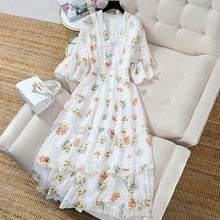 Load image into Gallery viewer, Floral Chiffon Puff Sleeve Women Dress