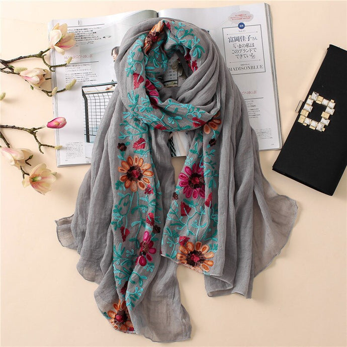 Embroidered Floral Scarf