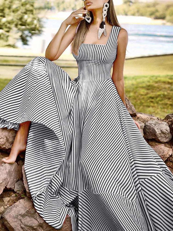 Chic Striped Print Maxi Dress