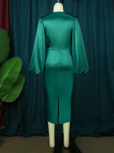 Load image into Gallery viewer, Elastic Satin Smocked Midi Dress
