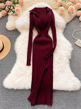 Load image into Gallery viewer, Autumn Bodycon Split Sweater Dress
