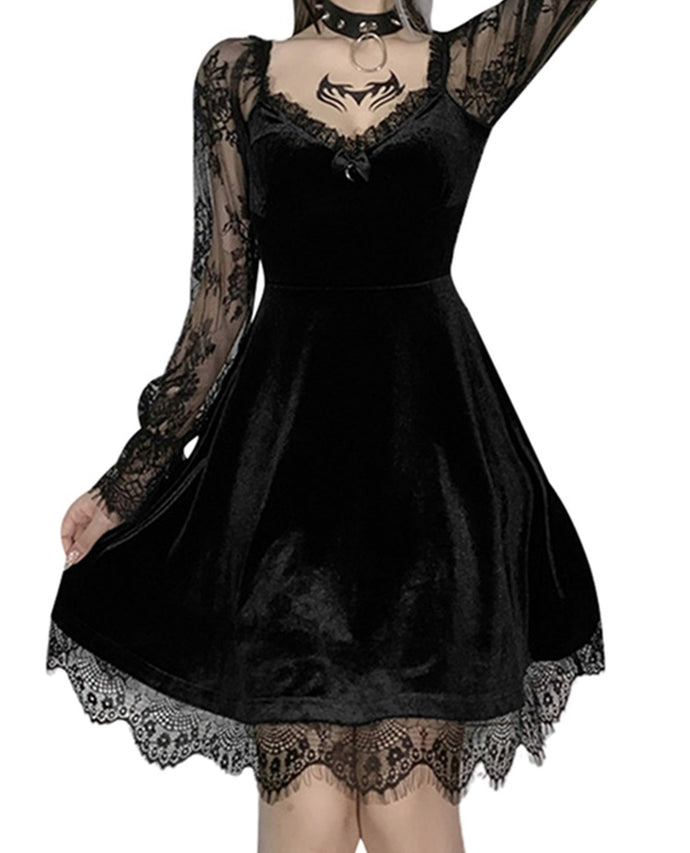 Grunge Gothic Black Mini Dress