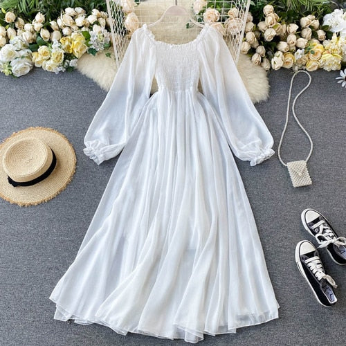 Smocked White Chiffon Dress
